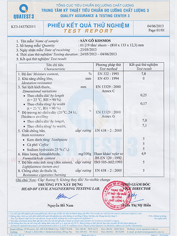 Kiểm định chất lượng sàn gỗ Komos tại Việt Nam